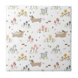 Teckel Lover Weiner Dog Sausage Dog Wildflower Tegeltje