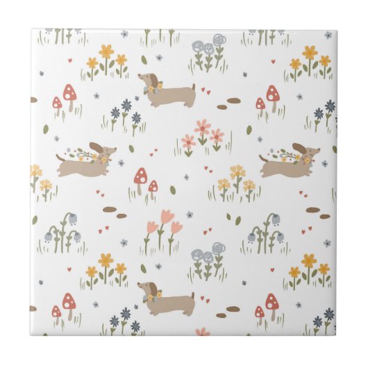 Teckel Lover Weiner Dog Sausage Dog Wildflower Tegeltje (Voorkant)