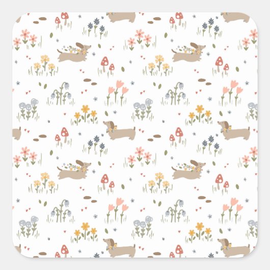 Teckel Lover Weiner Dog Sausage Dog Wildflower Vierkante Sticker (Voorkant)
