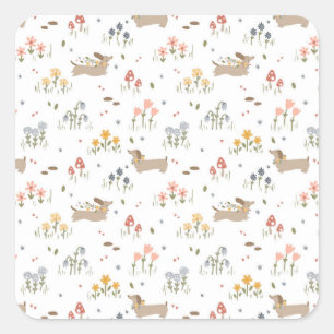 Teckel Lover Weiner Dog Sausage Dog Wildflower Vierkante Sticker