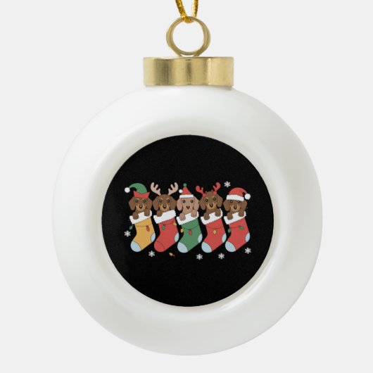 Teckel Mam Kerstcadeau Hondenliefhebber Nieuwjaar Keramische Bal Ornament (Voorkant)