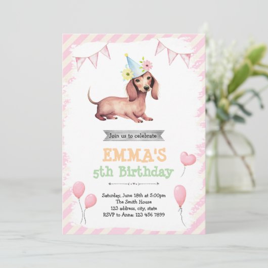 Teckel meisje party uitnodiging (Staand voorkant)