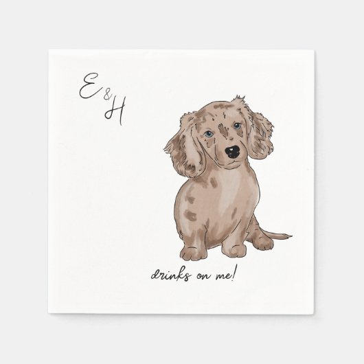 teckel merl waterverf bruiloft cocktail servetten (Voorkant)