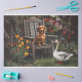 Teckel met een Gans in een Tuin Decoupage Tissuepapier (Craft)