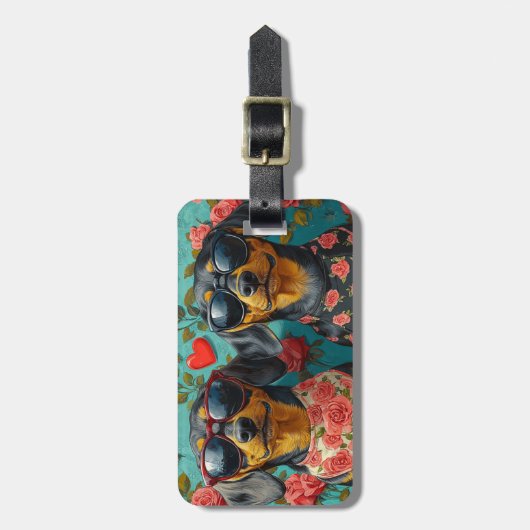 Teckel met hart Rozen Valentijnsdag Bagagelabel (Voorkant verticaal)