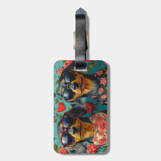 Teckel met hart Rozen Valentijnsdag Bagagelabel (Achterkant verticaal)