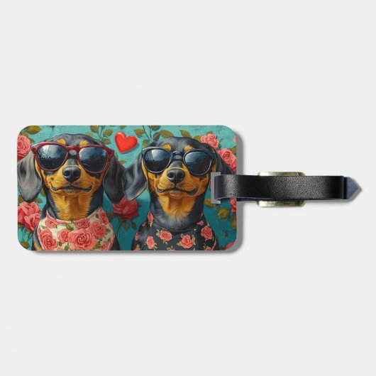 Teckel met hart Rozen Valentijnsdag Bagagelabel (Achterkant horizontaal)