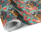 Teckel met hart Rozen Valentijnsdag Cadeaupapier (Rol Hoek)