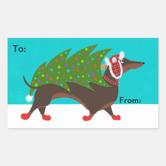 Teckel met Kerstboom Gift Sticker Lable