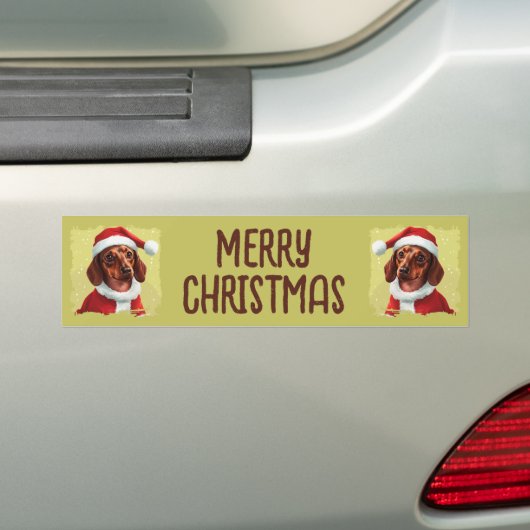 Teckel met Kerstman Outfit - Kerstmis 1 Bumpersticker (Op auto)