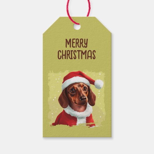 Teckel met Kerstman Outfit - Kerstmis 1 Cadeaulabel (Voorkant)