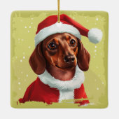 Teckel met Kerstman Outfit - Kerstmis 1 Keramisch Ornament (Achterkant)