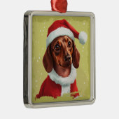 Teckel met Kerstman Outfit - Kerstmis 1 Metalen Ornament (Rechts)