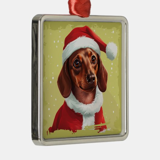 Teckel met Kerstman Outfit - Kerstmis 1 Metalen Ornament (Rechts)