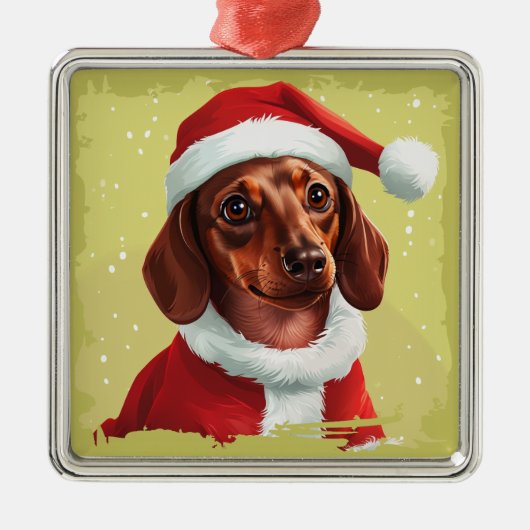 Teckel met Kerstman Outfit - Kerstmis 1 Metalen Ornament (Voorkant)