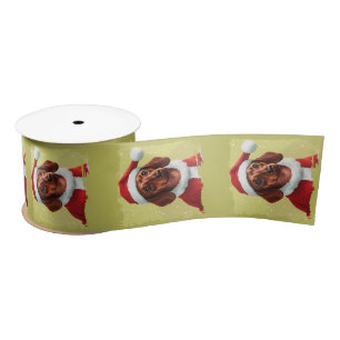 Teckel met Kerstman Outfit - Kerstmis 1 Satijnen Lint