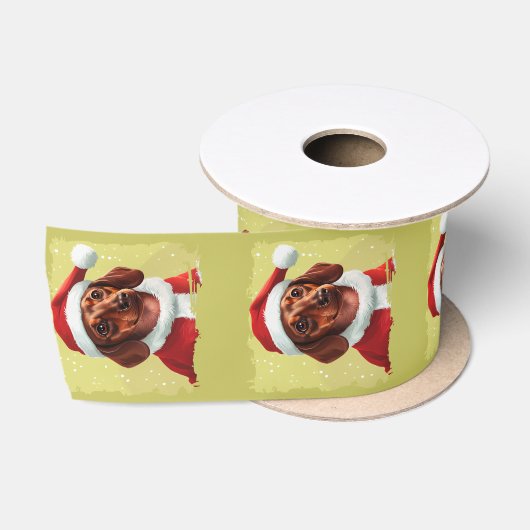 Teckel met Kerstman Outfit - Kerstmis 1 Satijnen Lint (Spoel)
