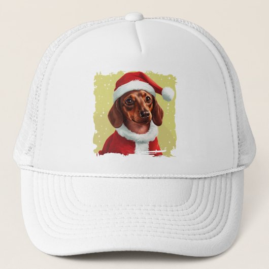 Teckel met Kerstman Outfit - Kerstmis 1 Trucker Pet (Voorkant)