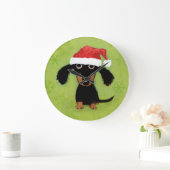 Teckel met Santa Hat | Wiener Dog Christmas Grote Klok (Huis)