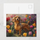 Teckel met Spring Tulips Painting Briefkaart (Voorkant / Achterkant)