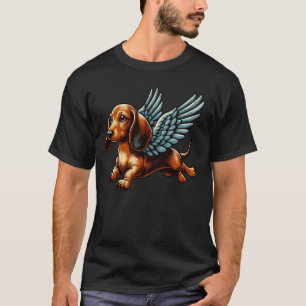Teckel met Vleugels Retro Kunstwerk Hond met Vleug T-shirt