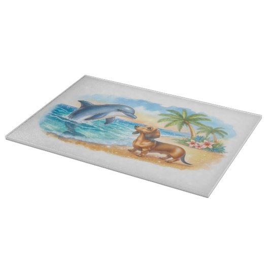 Teckel op het strand: ontmoeting met dolfijnen snijplank (Hoek)