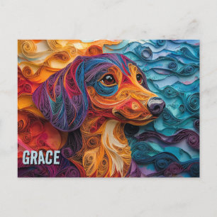 Teckel Papier Quilling Art Dog Portret Briefkaart