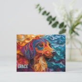 Teckel Papier Quilling Art Dog Portret Briefkaart (Staand voorkant)