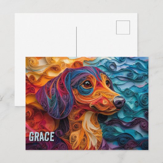 Teckel Papier Quilling Art Dog Portret Briefkaart (Voorkant / Achterkant)