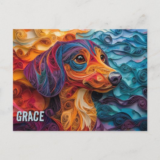 Teckel Papier Quilling Art Dog Portret Briefkaart (Voorkant)