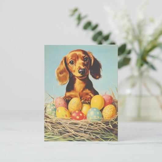 Teckel  Pasen Briefkaart (Staand voorkant)