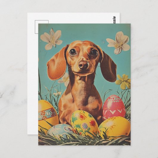 Teckel Pasen Briefkaart (Voorkant / Achterkant)