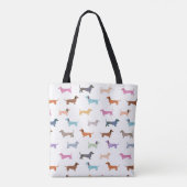 Teckel Patroon Schattigee Doxies Kleurrijke Monogr Tote Bag (Achterkant)