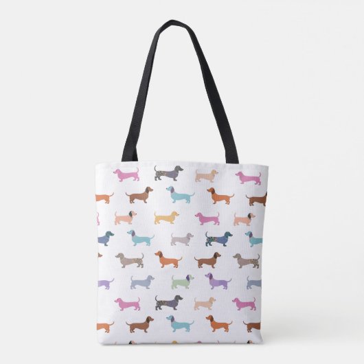 Teckel Patroon Schattigee Doxies Kleurrijke Monogr Tote Bag (Achterkant)