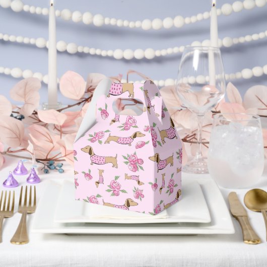 Teckel & pioenen Bloemen Roze Huwelijk Bedankdoosjes (Huwelijk)