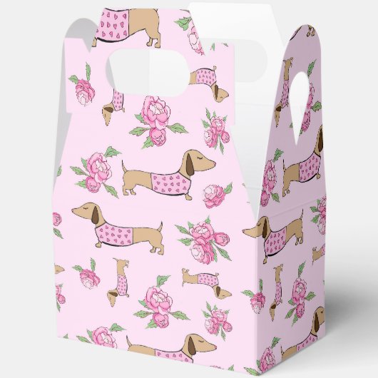 Teckel & pioenen Bloemen Roze Huwelijk Bedankdoosjes (Open)