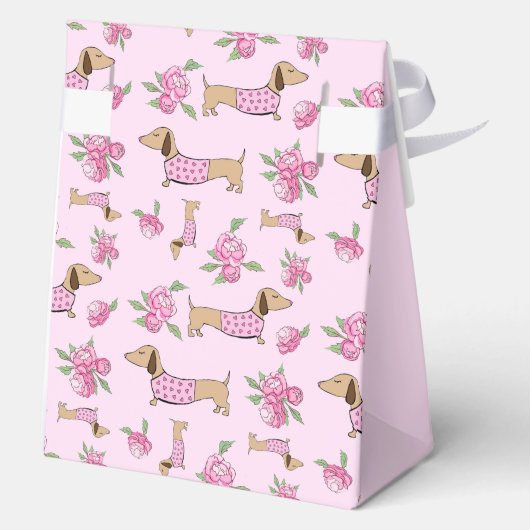 Teckel & pioenen Custom Bloemen Roze Huwelijk Bedankdoosjes (Achterkant)