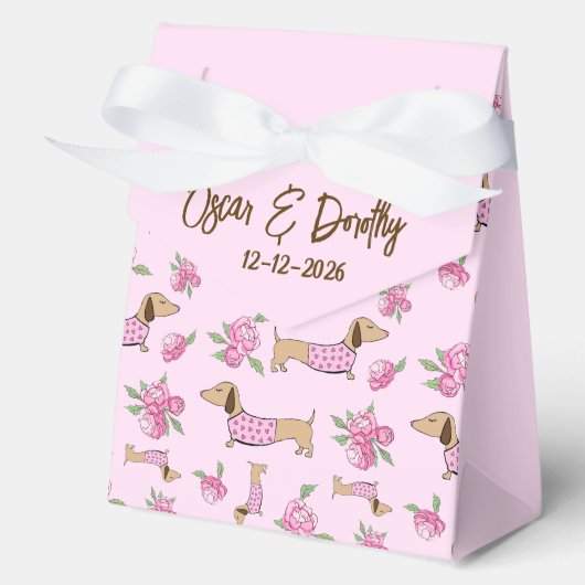 Teckel & pioenen Custom Bloemen Roze Huwelijk Bedankdoosjes (Voorkant)