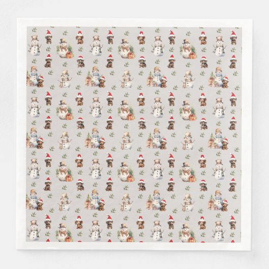 Teckel Puppies: Santa Hats, Holly en Snowmen Servet (Voorkant)