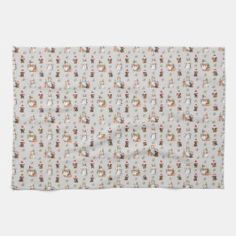 Teckel Puppies: Santa Hats, Holly en Snowmen Theedoek