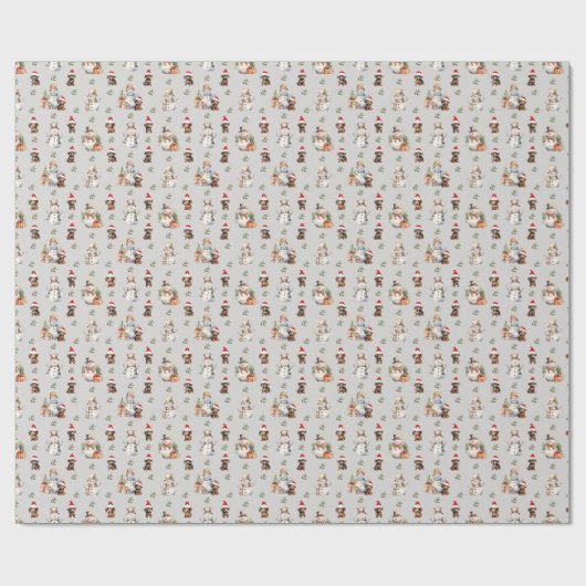 Teckel Puppies: Santa Hats, Snowman en Holly Cadeaupapier (Vlak)