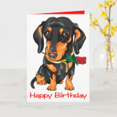 Teckel Puppy Cartoon Schattigee Verjaardag Hond Kaart (Gele Bloem)