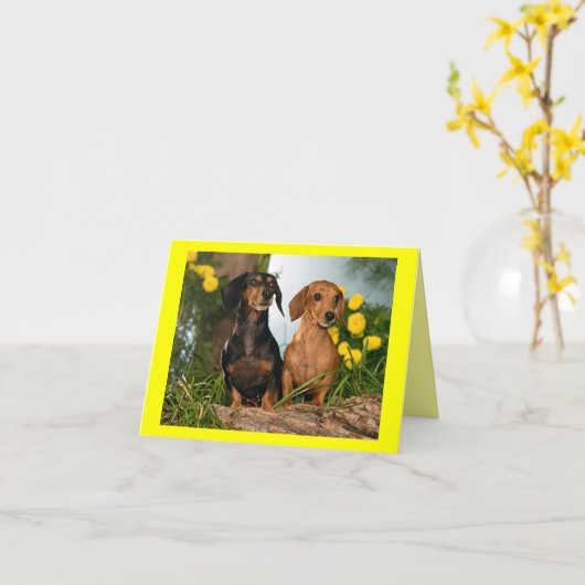 Teckel Puppy Dog Blank Note Kaart (Gele Bloem)