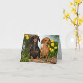 Teckel Puppy Dog Blank Note Kaart (Gele Bloem)