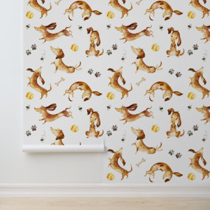 Teckel Puppy Dog Paw Prints Bumble Bee Ball Behang