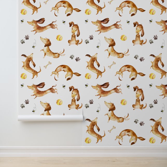 Teckel Puppy Dog Paw Prints Bumble Bee Ball Behang (Applicatie)