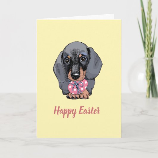 Teckel puppy gele paaskaart feestdagen kaart (Voorkant)