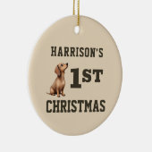 Teckel Puppy Hart smelten Eerste Kerstmis Keramisch Ornament (Rechts)