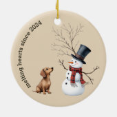 Teckel Puppy Hart smelten Eerste Kerstmis Keramisch Ornament (Achterkant)