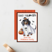 Teckel Puppy Hond Happy Halloween Notitiekaartje (Voorkant / Achterkant in situ)